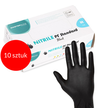 10sztuk Rękawiczki nitrylowe bezpudrowe Master Glove PF Standard Rozmiar M czarne 100 szt