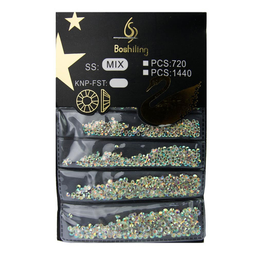Cristales para uñas de vidrio C-1 Crystal AB mix, tamaños aprox. 1440 unidades por paquete