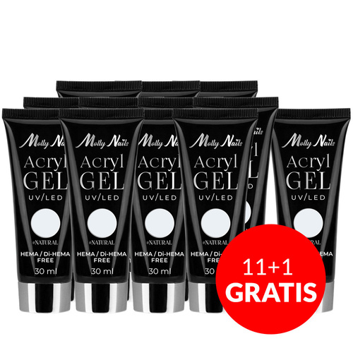 11+1 gratis Gel acrilico Polygel, gel modellante per extension AcrylGel Molly Nails, senza HEMA/Di-HEMA, Natural, 30 ml