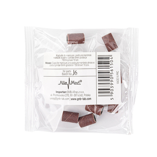 Cappucci per manicure e pedicure, mandrini, inserti abrasivi, cilindro da 6 mm, grana 150, AlleMed, marroni, 10 pezzi