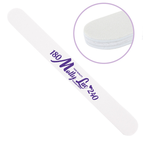 Lima de uñas Paquete seguro MollyLac recta blanca grano 180/240 CU-12 Alta calidad