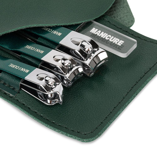 Set mit 4 Kosmetikzubehörteilen für Maniküre und Pediküre, dunkelgrün