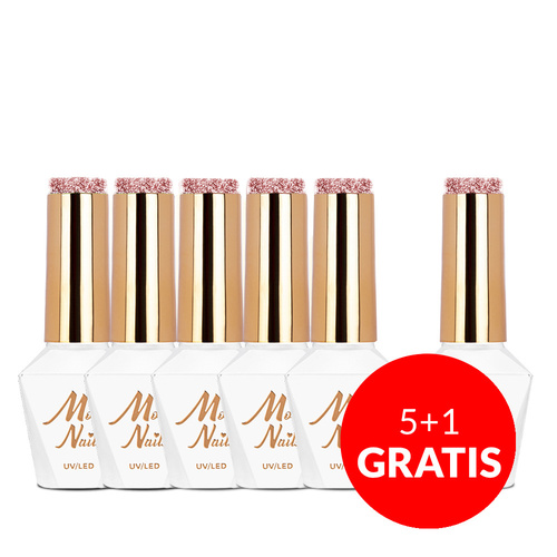 5 + 1 gratis Esmalte híbrido Molly Nails Flashing Lights Oh, so glow! Sin HEMA ni Di-HEMA 8 g N.º 562