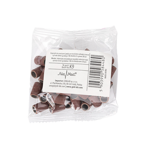 Manicure and pedicure caps, mandrels, abrasive caps, cylinder 6 mm, 180 grit, AlleMed, brown, 50 pcs.