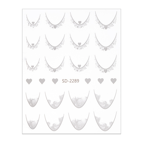 Adesivi per unghie 5D / French / Linea del sorriso francese, 20 pezzi, bianco, SD-2289