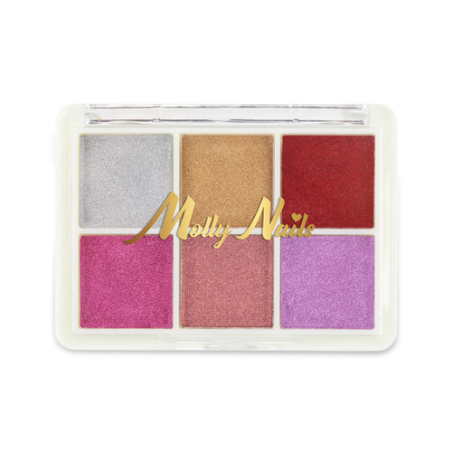 10+1gratis Pyłek do paznokci efekt lustra kasetka 6 kolorów Molly Nails Nr 4