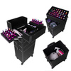 Trousse de toilette XXXL 4-en-1, valise de toilette à roulettes pivotantes à 360° - Noir uni avec finitions noires