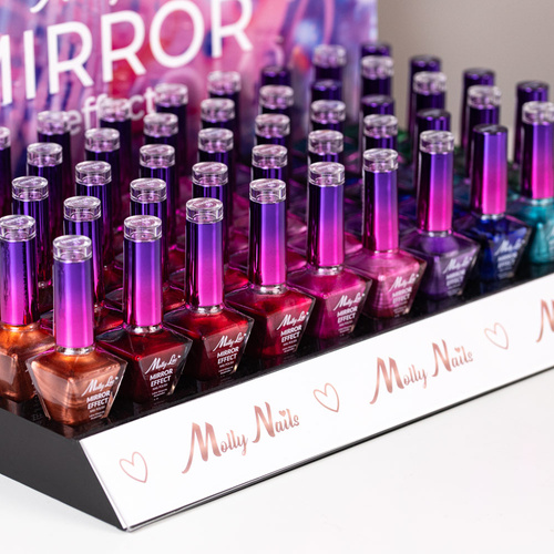 Pakiet 55 sztuk: 50 lakierów klasycznych MollyLac Mirror 10ml + 5 topów Hard&Gloss MollyNails 10ml, ekspozytor