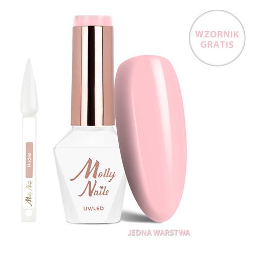 Vernis hybride LED/UV Gel Polish Business Class n° 313 Rose Cashmere MollyNails sans HEMA/Di-HEMA, 8 g + nuancier « Nudes » OFFERT
