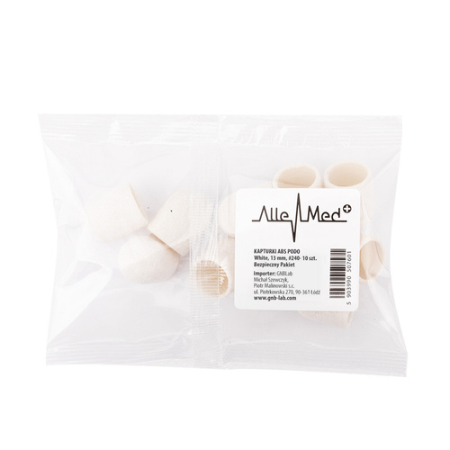Pedicure-Kappen 13 mm, Körnung 240, 10 Stück, ABS, Podo AlleMed, Weiß