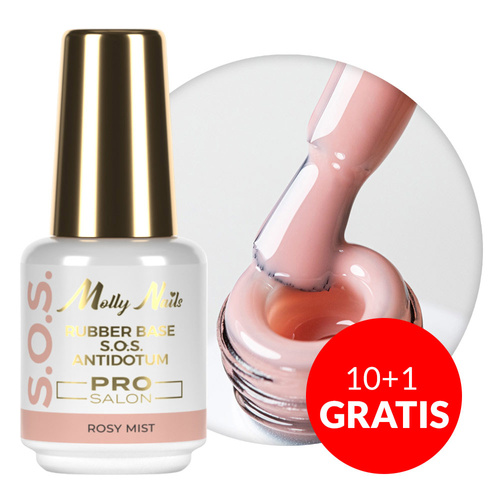 10+1 gratis – Kautschukbasis für flexible Nägel zur Verzierung S.O.S. Antidotum Pro Salon MollyNails Rosy Mist 15 g
