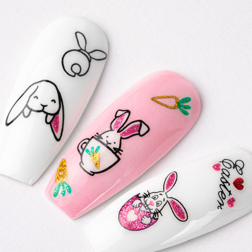 Autocollants 3D pour ongles pailletés sur le thème de Pâques BLE 1097D