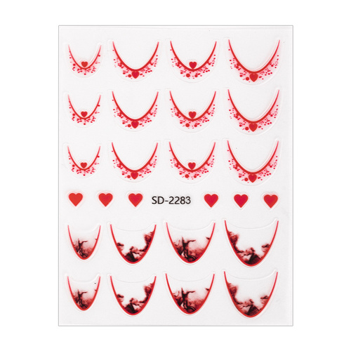 Selbstklebende 5D-Nagelaufkleber / French / Französische Smile-Linie, 20 Stück, rot, SD-2283