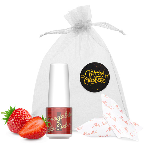 Huile d'olive spéciale pour les cuticules et les ongles, parfumée à la fraise et aux caramels, dans un petit sachet décoratif de 5 ml