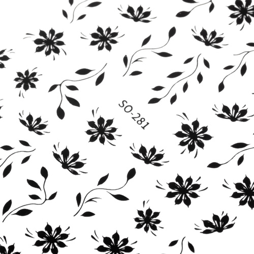 Adhesivos para uñas finos y autoadhesivos con motivos florales SO-281, negros