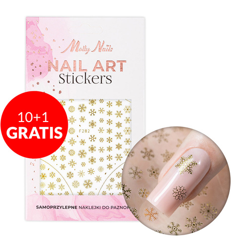 10 + 1 gratis: Dünne, selbstklebende Weihnachts-Nagelaufkleber von MollyNails F282, goldfarben