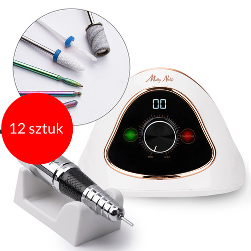 12-piece 68W Molly Nails Nail Drill for Manicures and Pedicures, White and Gold, M15, 45,000 RPM
