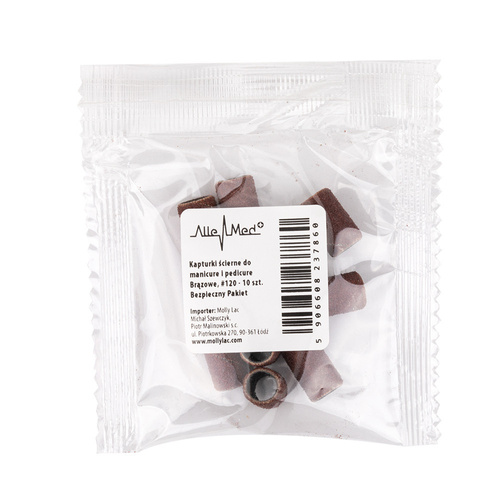 Ковпачки для манікюру та педикюру, насадки для шліфування, циліндр 6 мм, зернистість 120, AlleMed, коричневі, 10 шт.