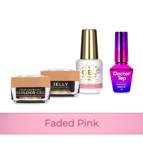 MollyNails PRO MATCH SYSTEM 3+1 Faded Pink: 3 geles de construcción + Doctor Top 10 g