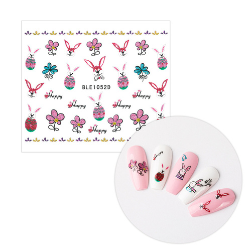 Adhesivos 3D para uñas, autoadhesivos, con purpurina, de Pascua, BLE 1052D