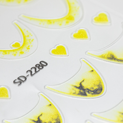 Autocollants pour ongles 5D / French / Ligne du sourire, 20 pièces, jaune, SD-2280