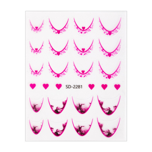 Selbstklebende 5D-Nagelaufkleber / French / Französische Smile-Linie, 20 Stück, rosa, SD-2281