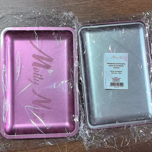 10+1gratis Metalowa tacka na narzędzia MollyNails prostokątna różowa