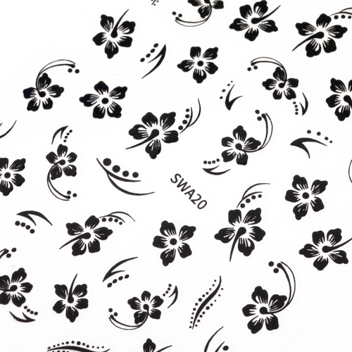 Dünne, selbstklebende Nagelsticker mit Blumenmotiv SWA20, schwarz