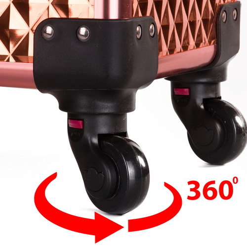 Valigetta da trucco XXXL 4 in 1 con ruote girevoli a 360 gradi - Diamond 3D rose golden (finiture color oro rosa)