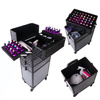 Trousse de maquillage XXXL 4 en 1, valise de maquillage à roulettes pivotantes à 360 degrés, Diamond 3D, noire avec des finitions noires