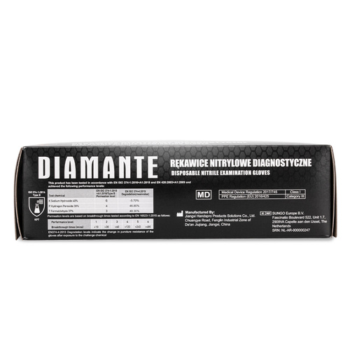Gants jetables en nitrile Diamante, à usage diagnostique et de protection, taille S, noirs, 100 pièces