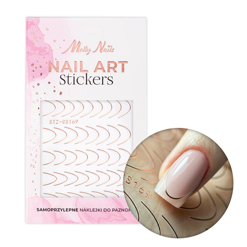 Naklejki samoprzylepne na paznokcie/ French/ Francuska linia uśmiechu MollyNails STZ-CS169 rose golden 48szt