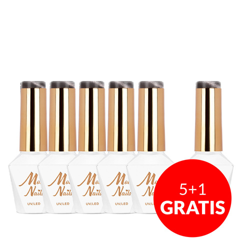 5+1gratis Lakier hybrydowy LED/UV Gel Polish Browns Cat Eye Metallic Nr 218 Molly Nails HEMA/Di-HEMA Free 8g