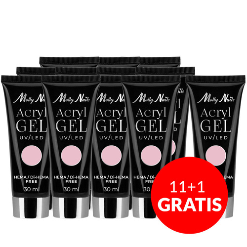 11+1 free Polygel acrylic gel for extension AcrylGel Molly Nails HEMA/Di-HEMA Free French Pink 30 ml