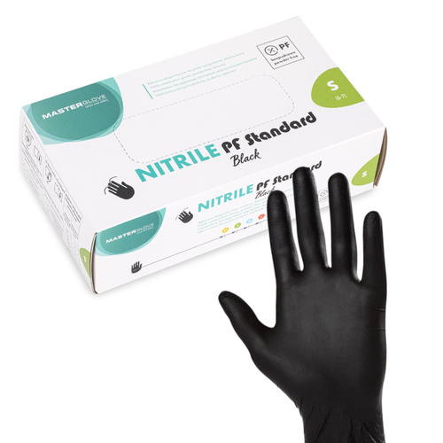 Rękawiczki nitrylowe bezpudrowe Master Glove PF Standard Rozmiar S czarne 100 szt