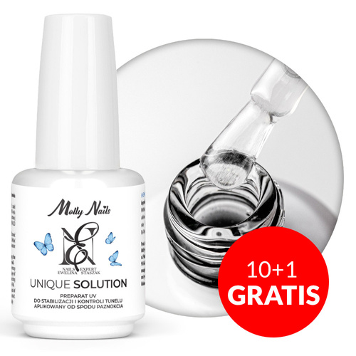 10 + 1 gratis. Producto UV para estabilizar y controlar el túnel, que se aplica por la parte inferior de la uña. Unique Solution de Ewelina Staszak MollyNails, 15 g