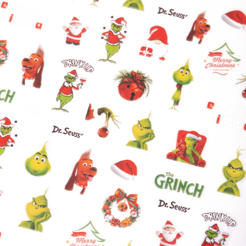 Adesivi per unghie sottili e autoadesivi a tema natalizio Grinch MS-C263