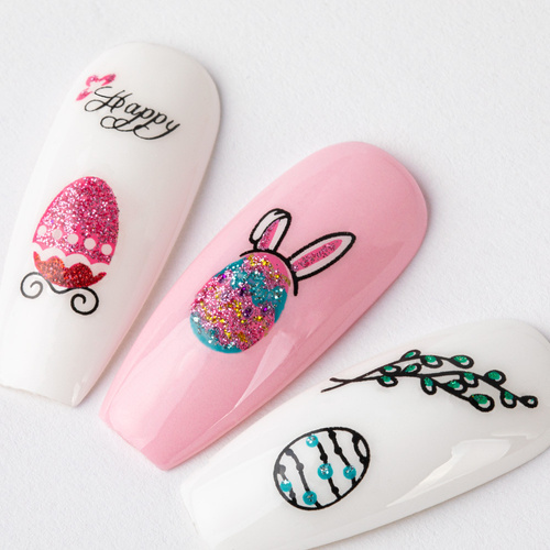Adesivi 3D per unghie autoadesivi con glitter a tema pasquale BLE 1048D