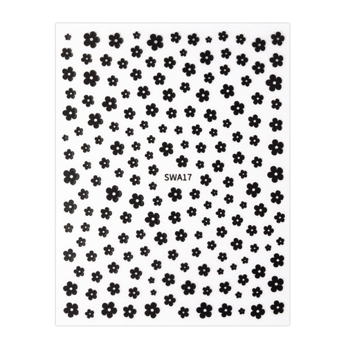 Autocollants pour ongles fins, fleurs, SWA17, noirs