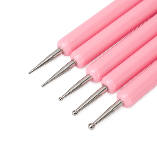 Set of probes + silicone applicator for applying nail art powder and decorating nails, AlleLac pink, 5 pieces
