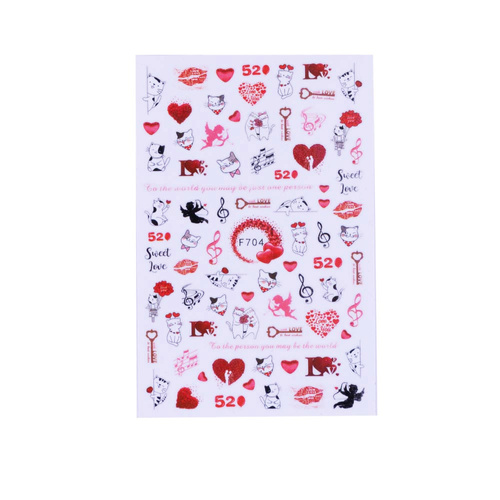 Autocollants pour ongles fins et adhésifs pour la Saint-Valentin F704