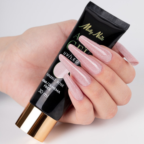 Akrylożel Polygel żel budujący do przedłużania AcrylGel Molly Nails HEMA/Di-HEMA Free Sparkle Rose 30 ml