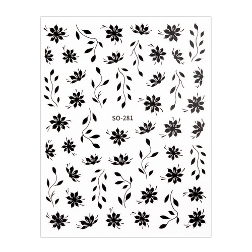 Autocollants pour ongles fins, fleurs, SO-281, noirs