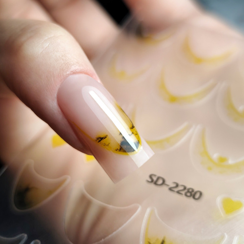 Adhesivos para uñas 5D / French / Línea de sonrisa francesa, 20 unidades, amarillo, SD-2280
