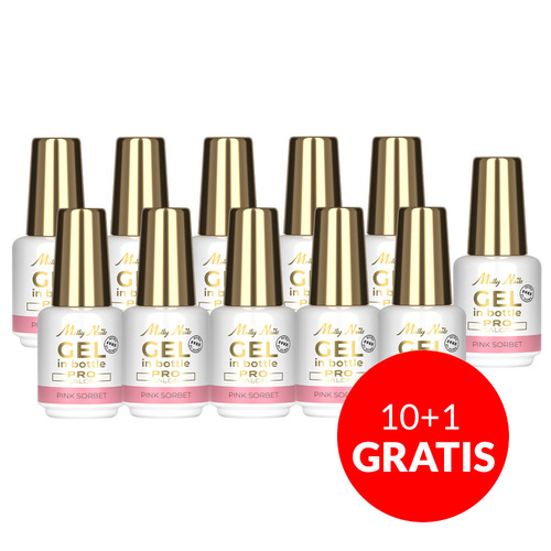 10 + 1 gratis: Aufbau-Gel in der Flasche mit Pinsel „Gel in Bottle“ von Molly Nails Pro Salon, Pink Sorbet, HEMA/Di-HEMA-frei, 15 g