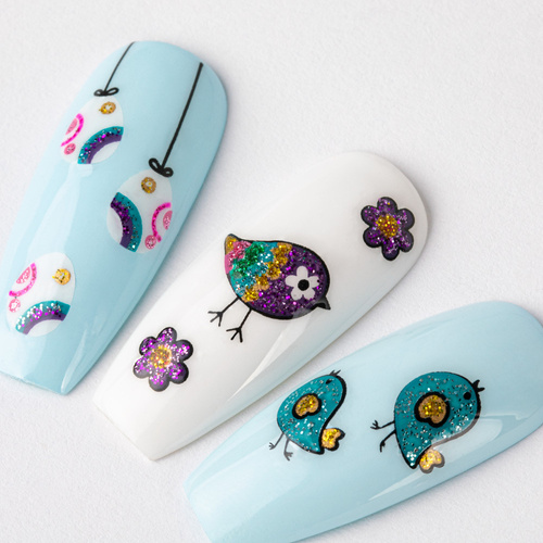 Autocollants 3D pour ongles pailletés de Pâques BLE 1104D