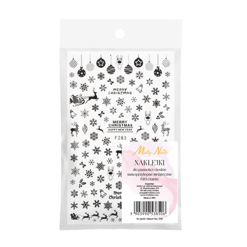 Naklejki do paznokci cienkie samoprzylepne świąteczne Molly Nails F283 czarne