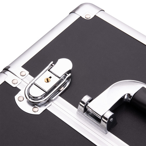 Valigetta da toilette XXXL 4 in 1 con ruote girevoli a 360° - Nera liscia con finiture argentate