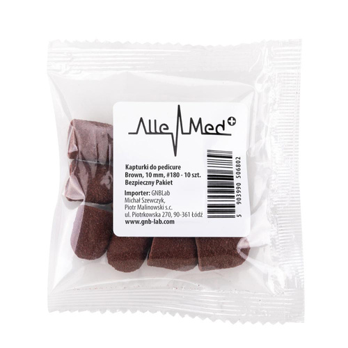 Schleifkappen für die Pediküre mit Baumwollkern, 10 mm, Körnung 180, braun, AlleMed, 10 Stück