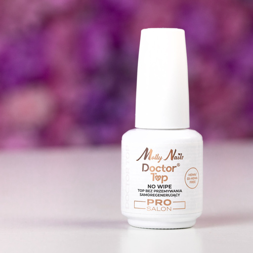 10+1gratis Top nabłyszczający samoregenerujący no wipe bez przecierania Doctor Top Pro Salon MollyNails HEMA/Di-HEMA Free clear 15g